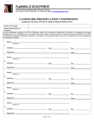 Document preview: Landmark, Structure of Merit or Historic District Petition Form - City of Berkeley, California