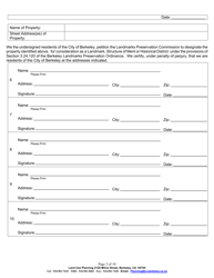Landmark, Structure of Merit or Historic District Petition Form - City of Berkeley, California, Page 2