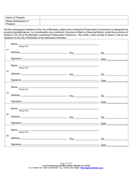 Landmark, Structure of Merit or Historic District Petition Form - City of Berkeley, California, Page 3