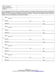 Landmark, Structure of Merit or Historic District Petition Form - City of Berkeley, California, Page 4