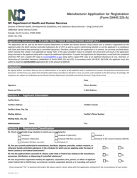 Form DHHS225-A Manufacturer Application for Registration - North Carolina
