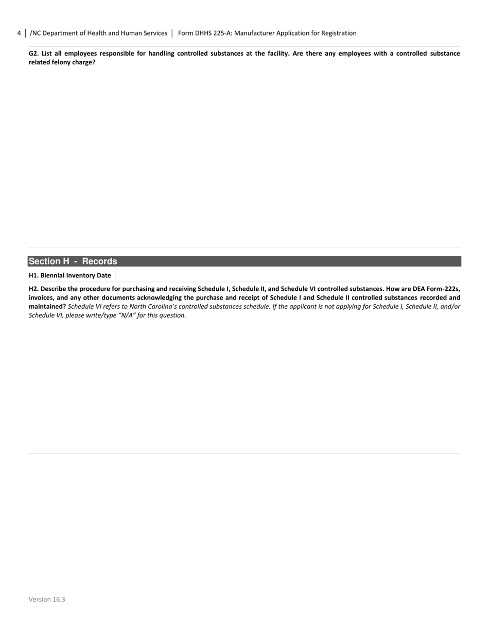 Form DHHS225-A Manufacturer Application for Registration - North Carolina, Page 4