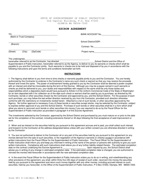 Form D-162 Escrow Agreement - Washington