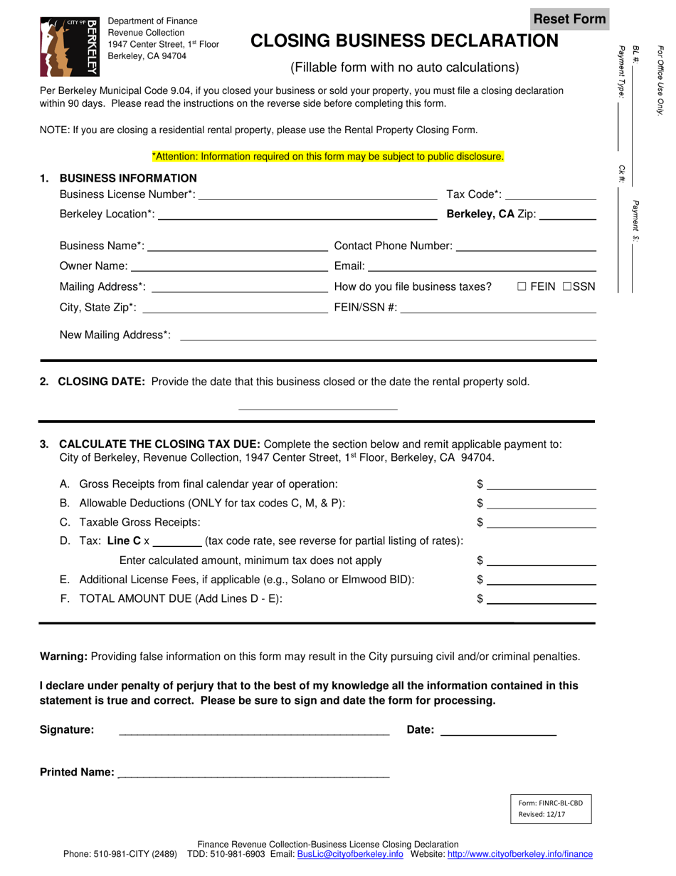 Form FINRC-BL-CBD - Fill Out, Sign Online And Download Fillable PDF ...