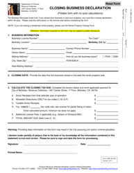 Form FINRC-BL-CBD Closing Business Declaration (No Auto Calculations) - City of Berkeley, California