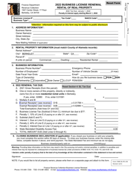 Document preview: Form FINRC-BL-RTL-CW Business License Renewal - Rental of Real Property (Without Auto-calculations) - City of Berkeley, California