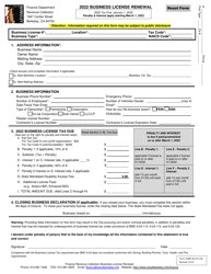 Form FINRC-BL-FLT-CW &quot;Flat Fee Business License Renewal (Without Auto-calculations)&quot; - City of Berkeley, California, 2022
