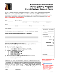 Document preview: Residential Preferential Parking (Rpp) Program Permit Waiver Request Form - City of Berkeley, California
