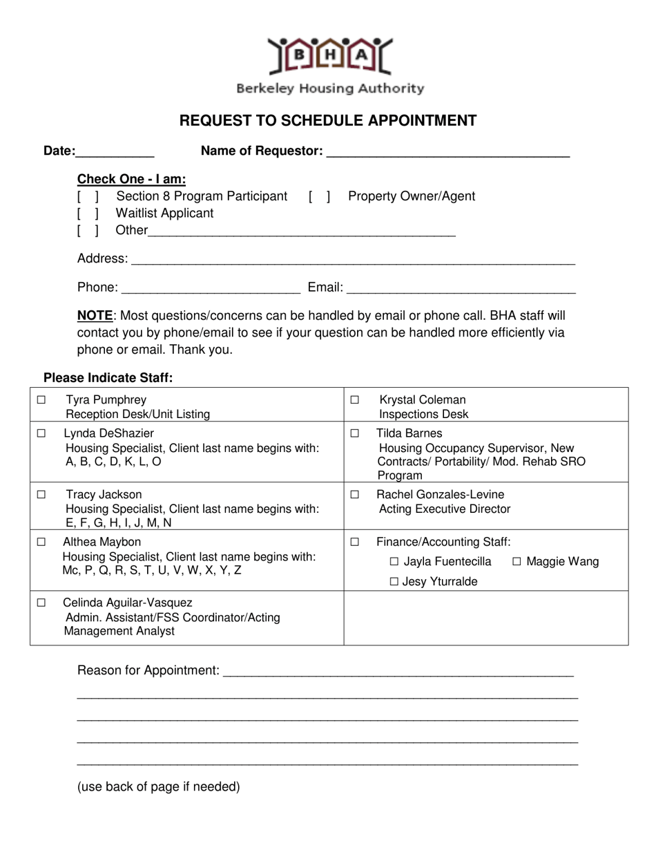 Request to Schedule Appointment - City of Berkeley, California, Page 1
