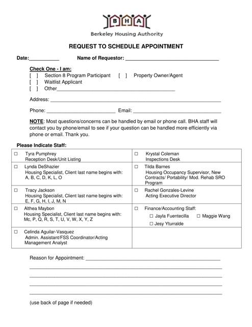 Request to Schedule Appointment - City of Berkeley, California