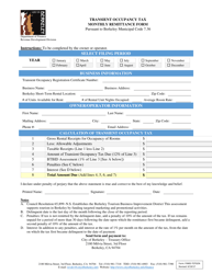 Form FINRD-TOTGEN &quot;Transient Occupancy Tax Monthly Remittance Form&quot; - City of Berkeley, California