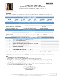 Form FINRD-TOTSTR &quot;Transient Occupancy Tax Remittance Form for Short-Term Rental&quot; - City of Berkeley, California