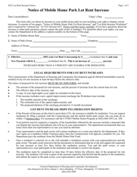 Notice of Mobile Home Park Lot Rent Increase - Vermont, 2022
