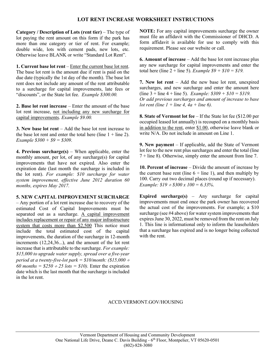 Notice of Mobile Home Park Lot Rent Increase - Vermont, Page 3