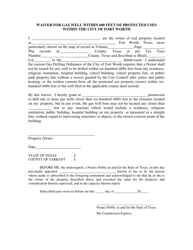Document preview: Waiver for Gas Well Within 600 Feet of Protected Uses Within the City of Fort Worth - Single Person - City of Fort Worth, Texas