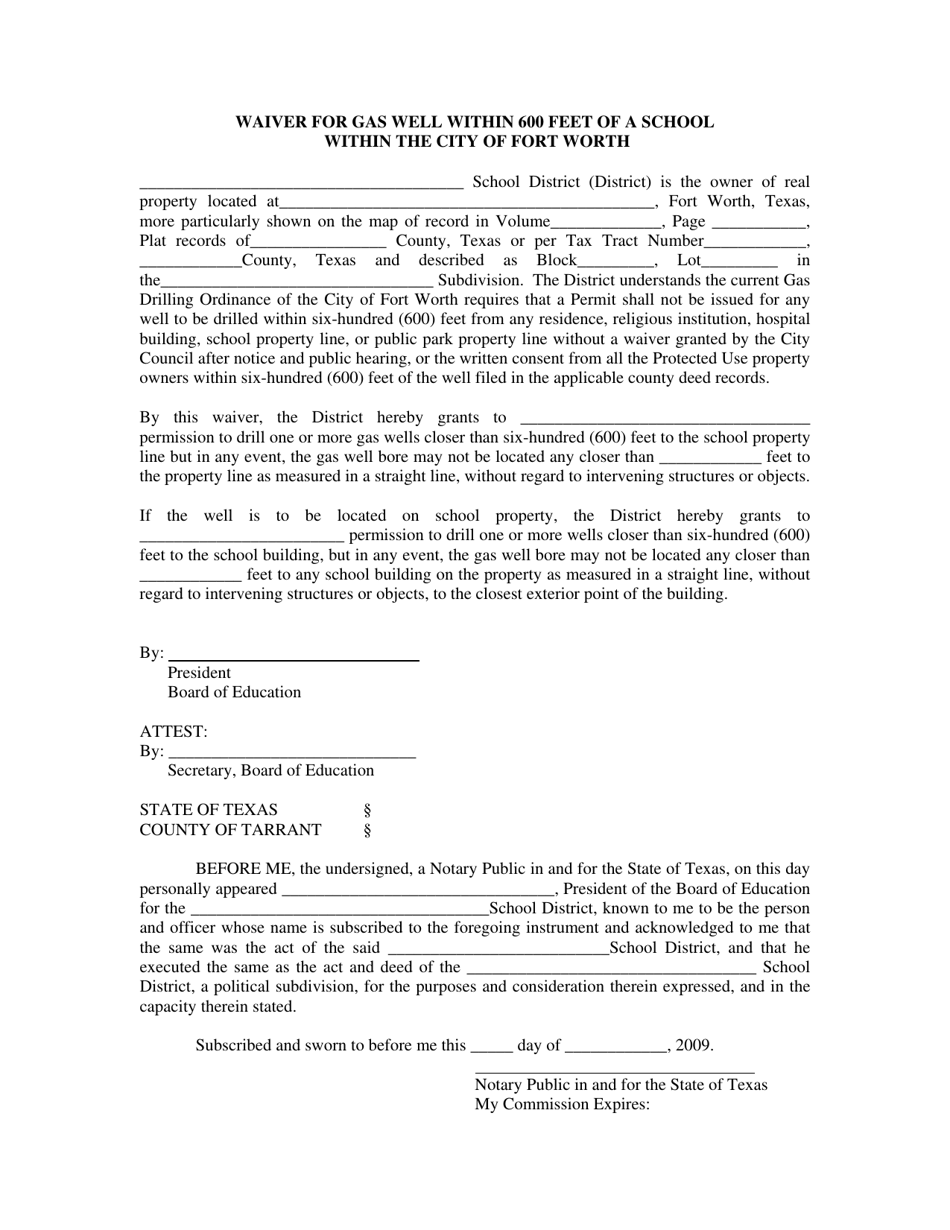City of Fort Worth, Texas Waiver for Gas Well Within 600 Feet of a ...