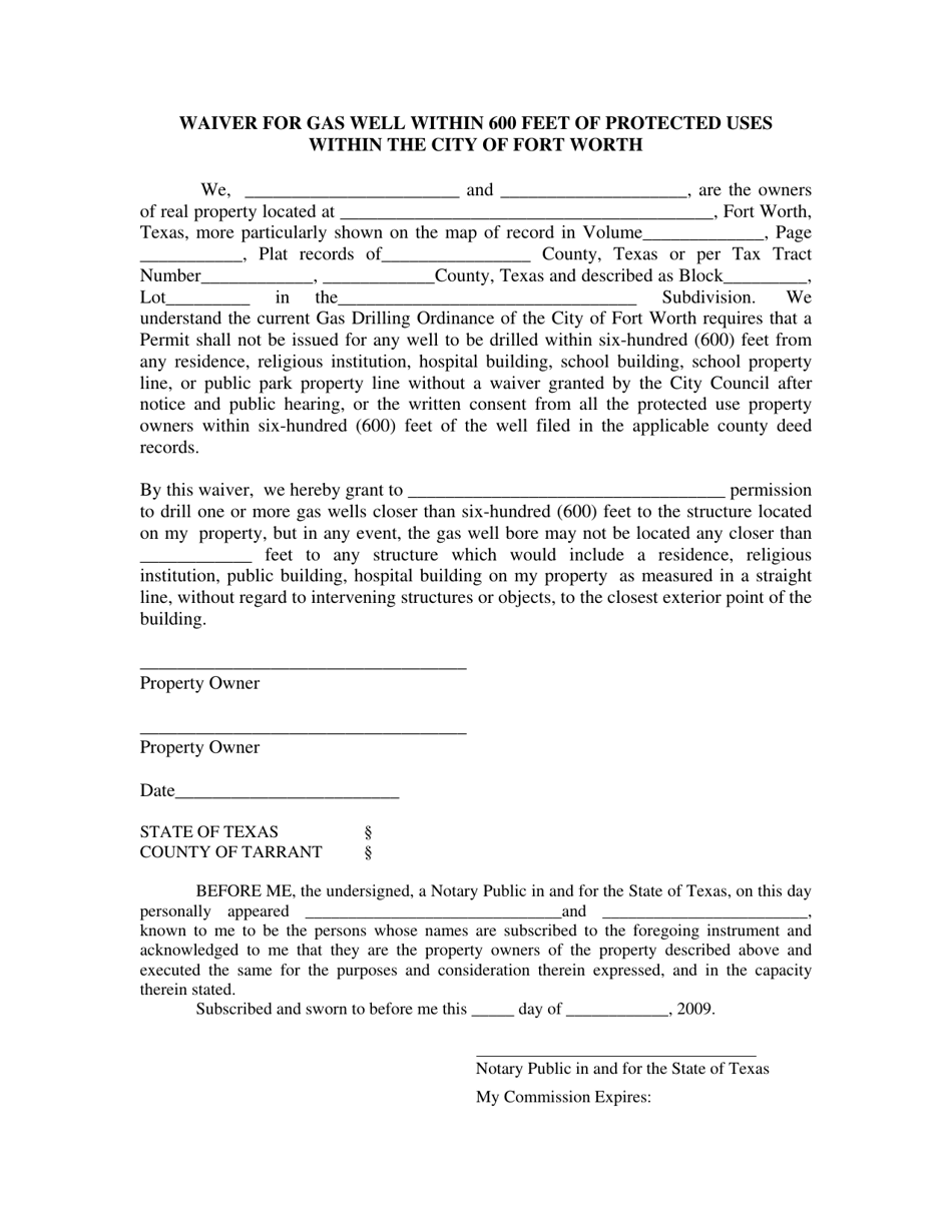 City of Fort Worth, Texas Waiver for Gas Well Within 600 Feet of ...