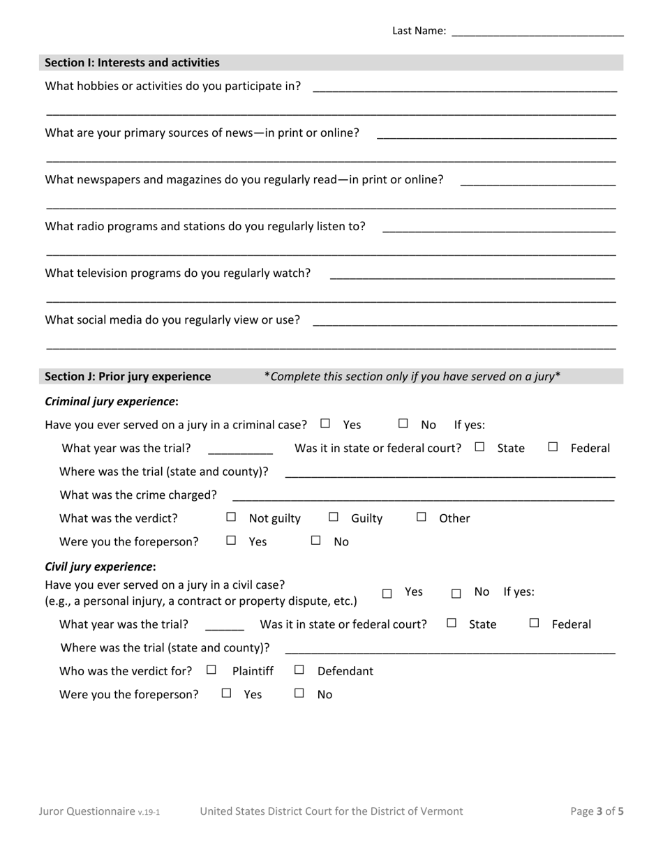 Statement to Jurors Regarding the Juror Questionnaire - Vermont, Page 3