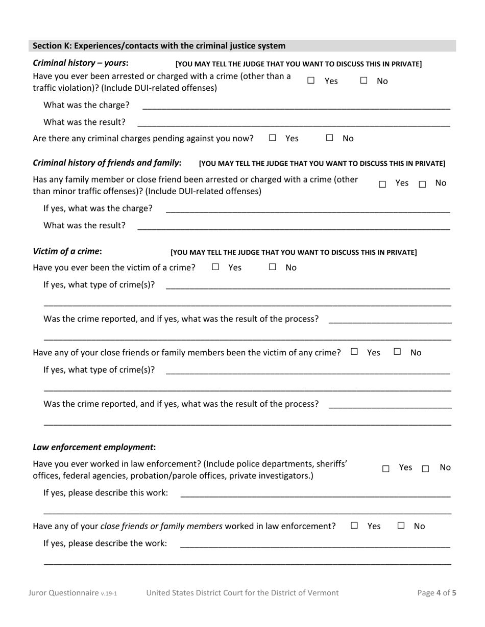 Statement to Jurors Regarding the Juror Questionnaire - Vermont, Page 4