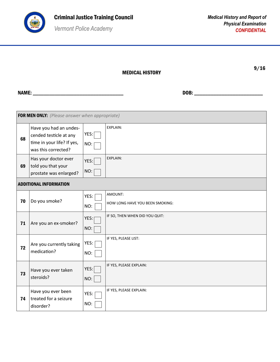 Medical History and Report of Physical Examination - Vermont, Page 10