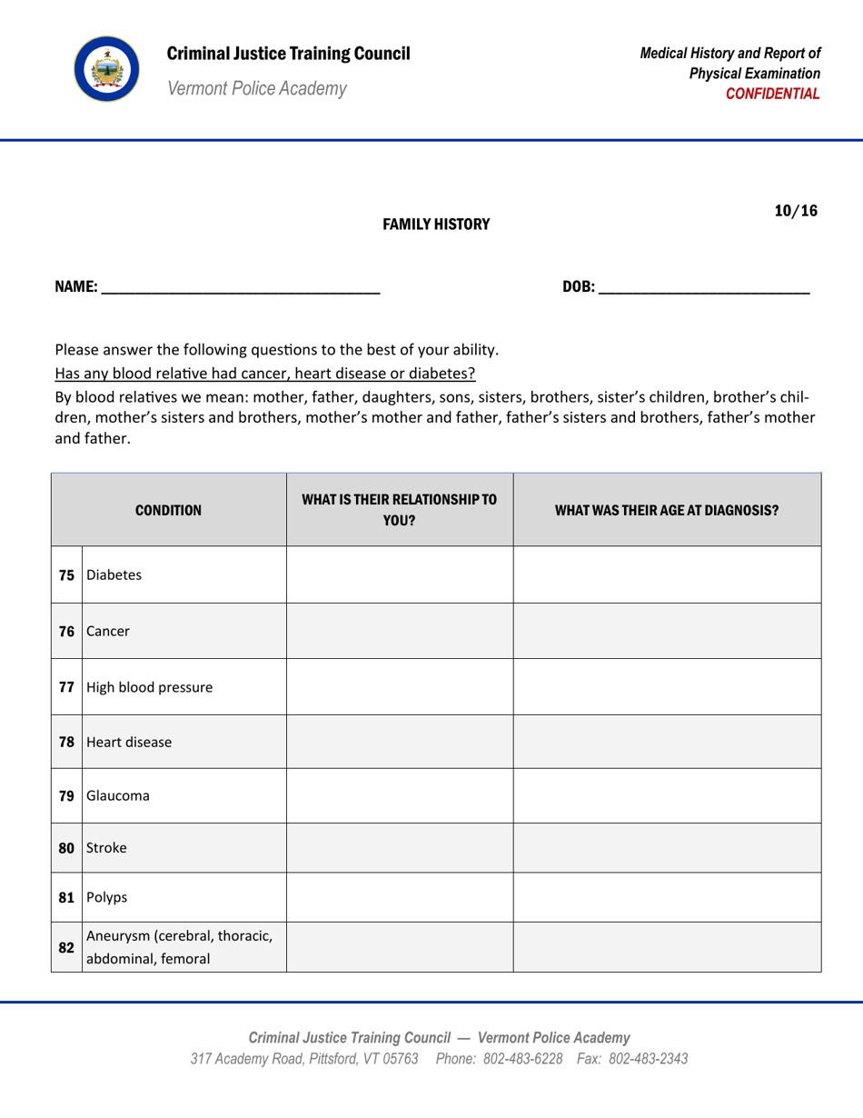 Medical History and Report of Physical Examination - Vermont, Page 11
