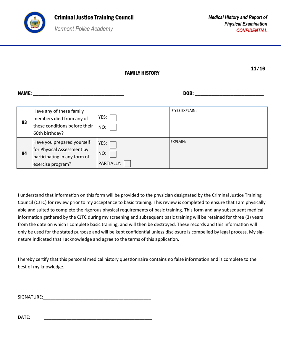 Medical History and Report of Physical Examination - Vermont, Page 12