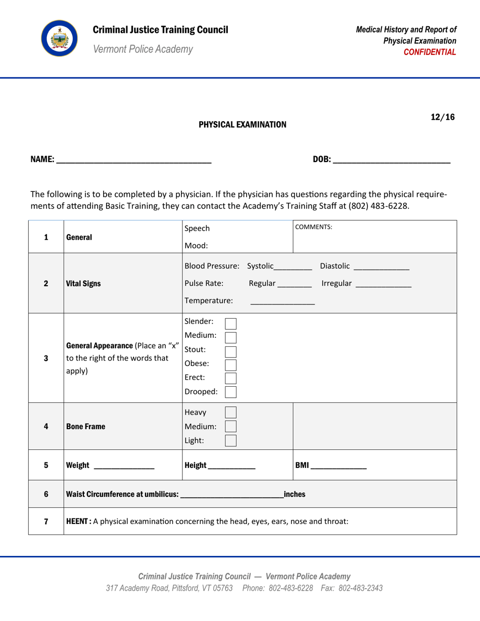 Medical History and Report of Physical Examination - Vermont, Page 13