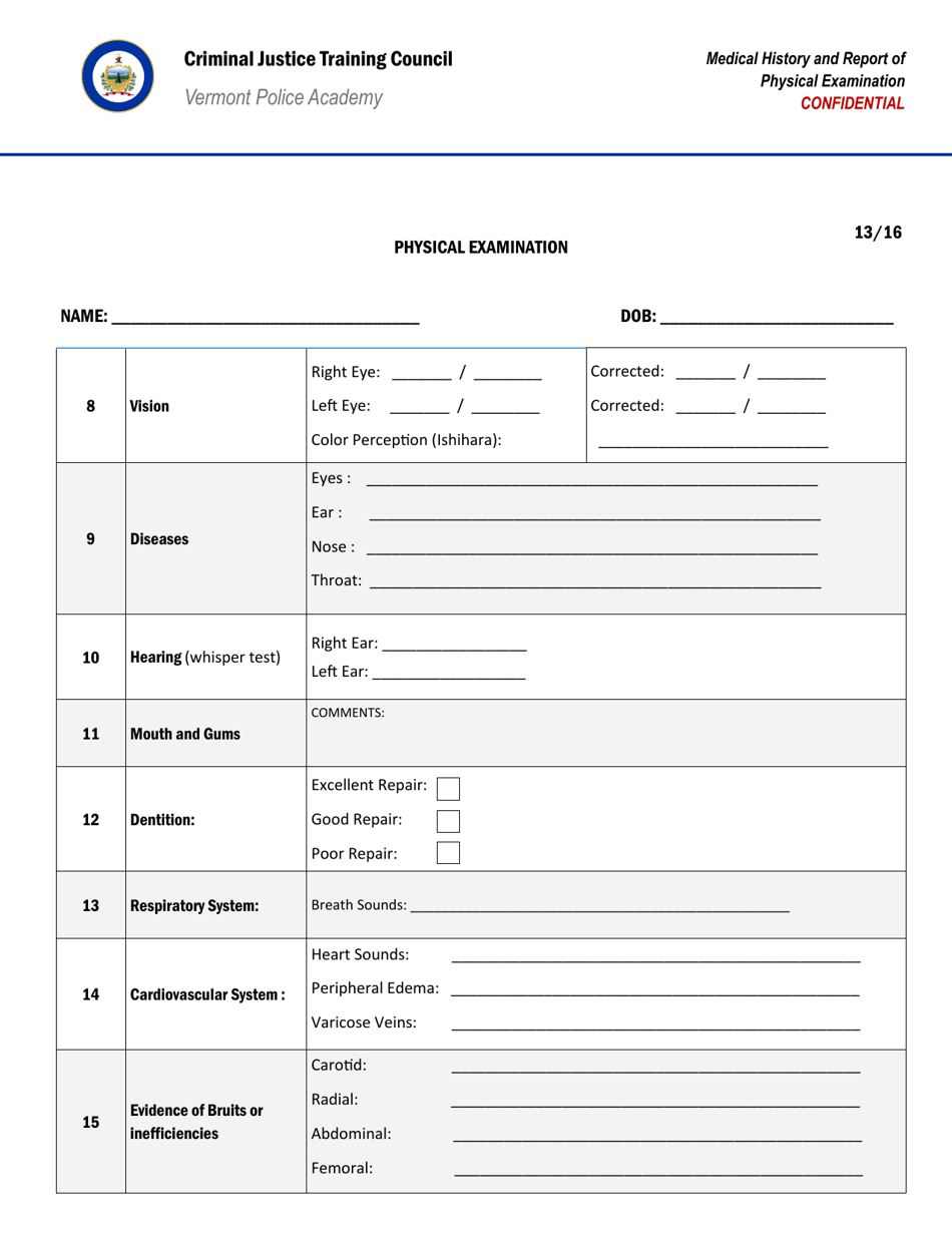 Medical History and Report of Physical Examination - Vermont, Page 14