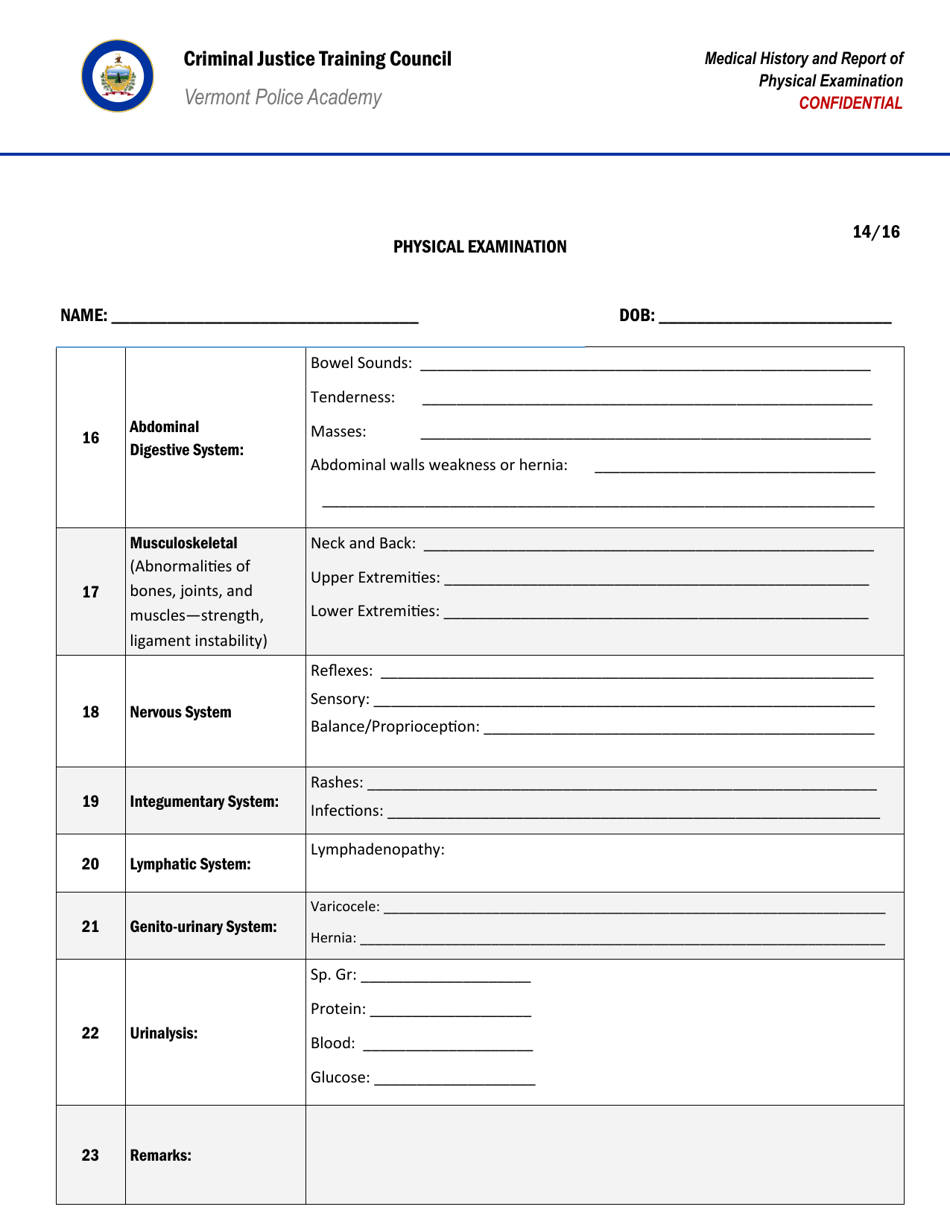 Medical History and Report of Physical Examination - Vermont, Page 15