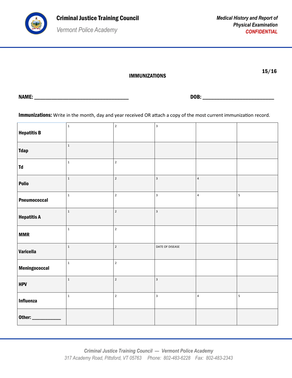 Medical History and Report of Physical Examination - Vermont, Page 16