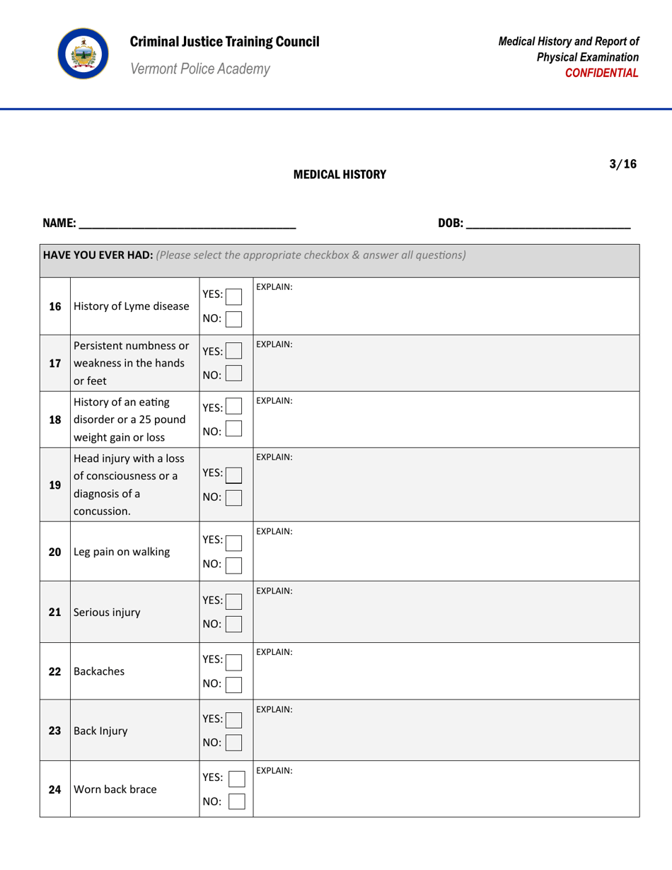 Medical History and Report of Physical Examination - Vermont, Page 4