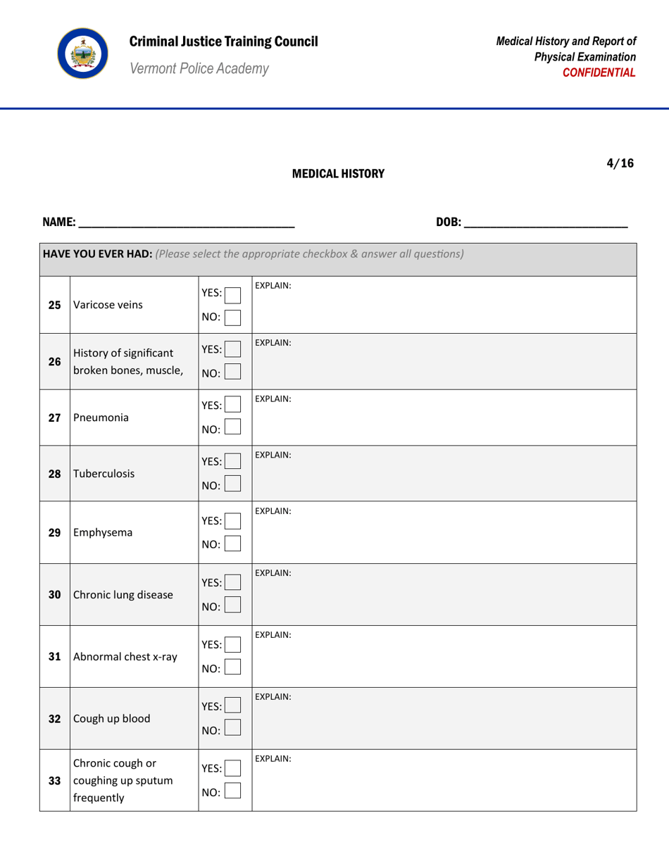 Medical History and Report of Physical Examination - Vermont, Page 5
