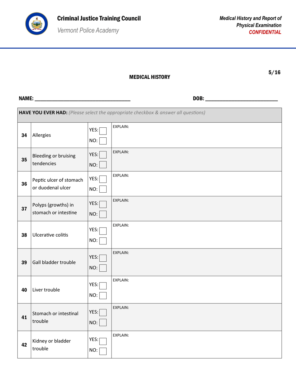 Medical History and Report of Physical Examination - Vermont, Page 6