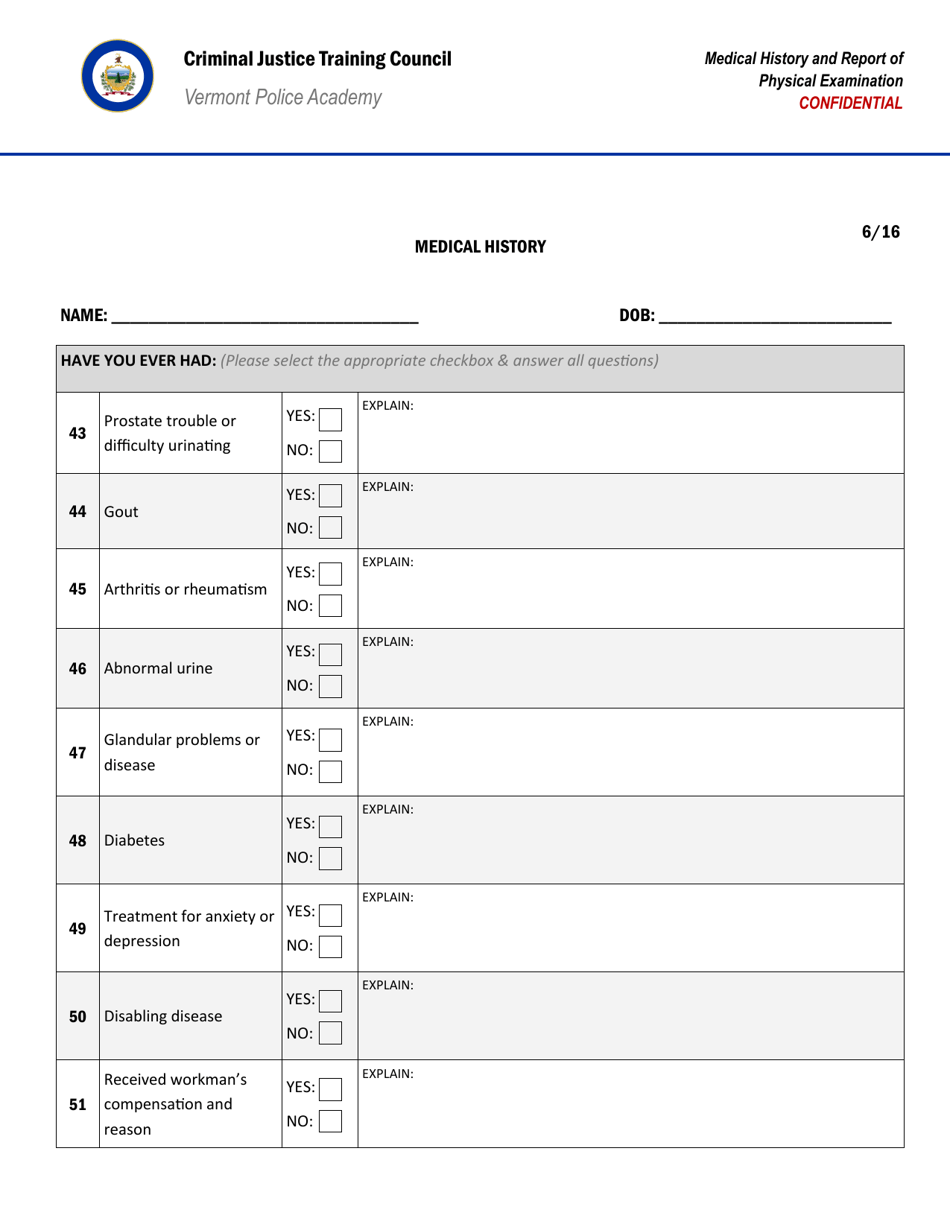 Medical History and Report of Physical Examination - Vermont, Page 7