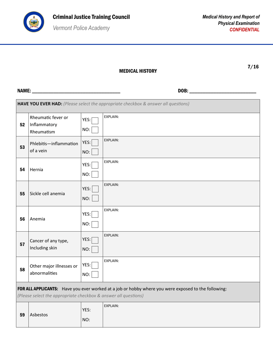 Medical History and Report of Physical Examination - Vermont, Page 8
