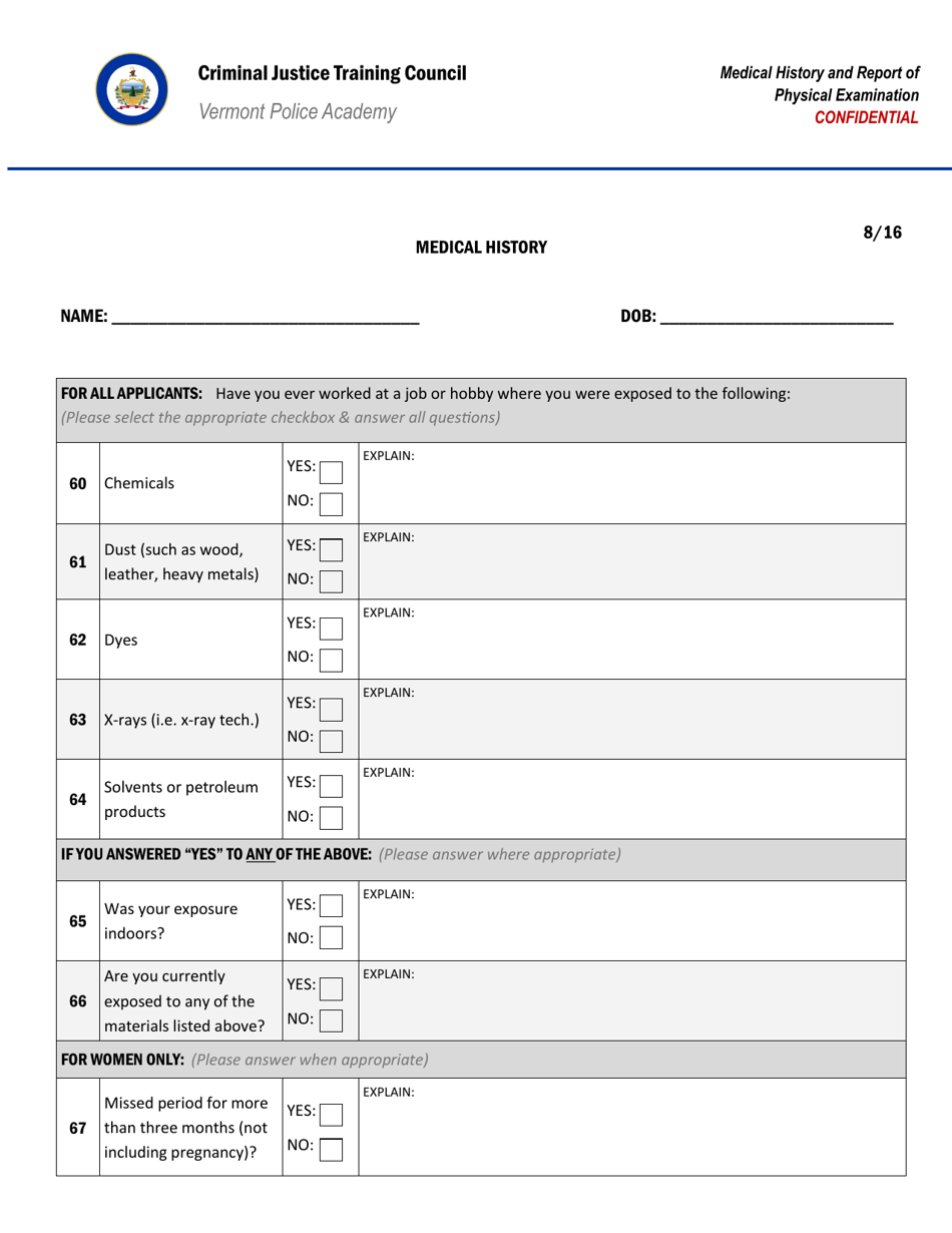 Medical History and Report of Physical Examination - Vermont, Page 9