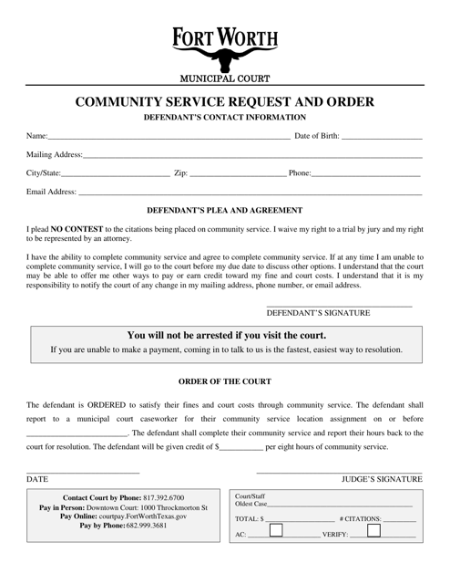 Community Service Request and Order - City of Fort Worth, Texas Download Pdf