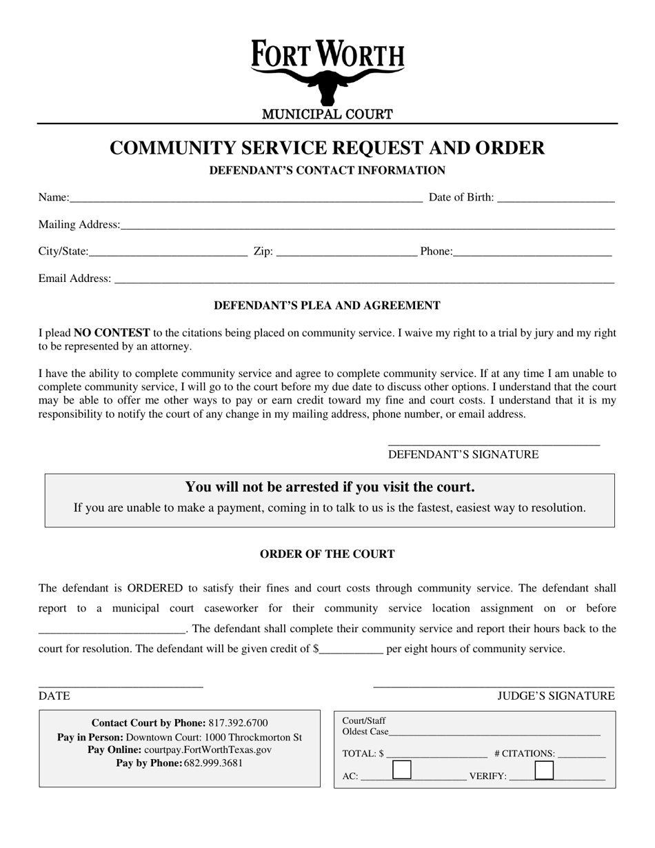 Community Service Request and Order - City of Fort Worth, Texas, Page 1