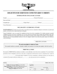 Document preview: Solicitud De Servicio Comunitario Y Orden - City of Fort Worth, Texas (Spanish)