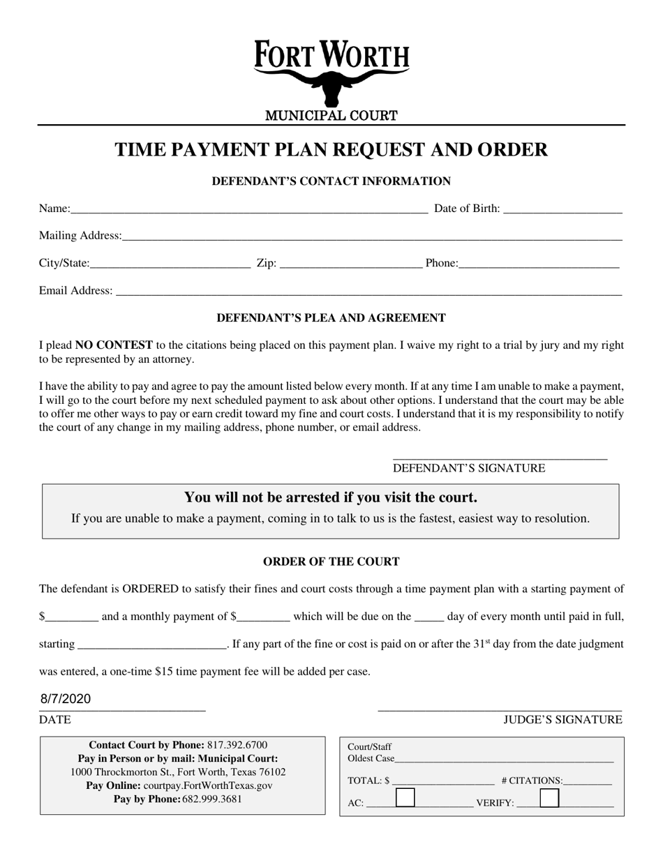 Time Payment Plan Request and Order - City of Fort Worth, Texas, Page 1