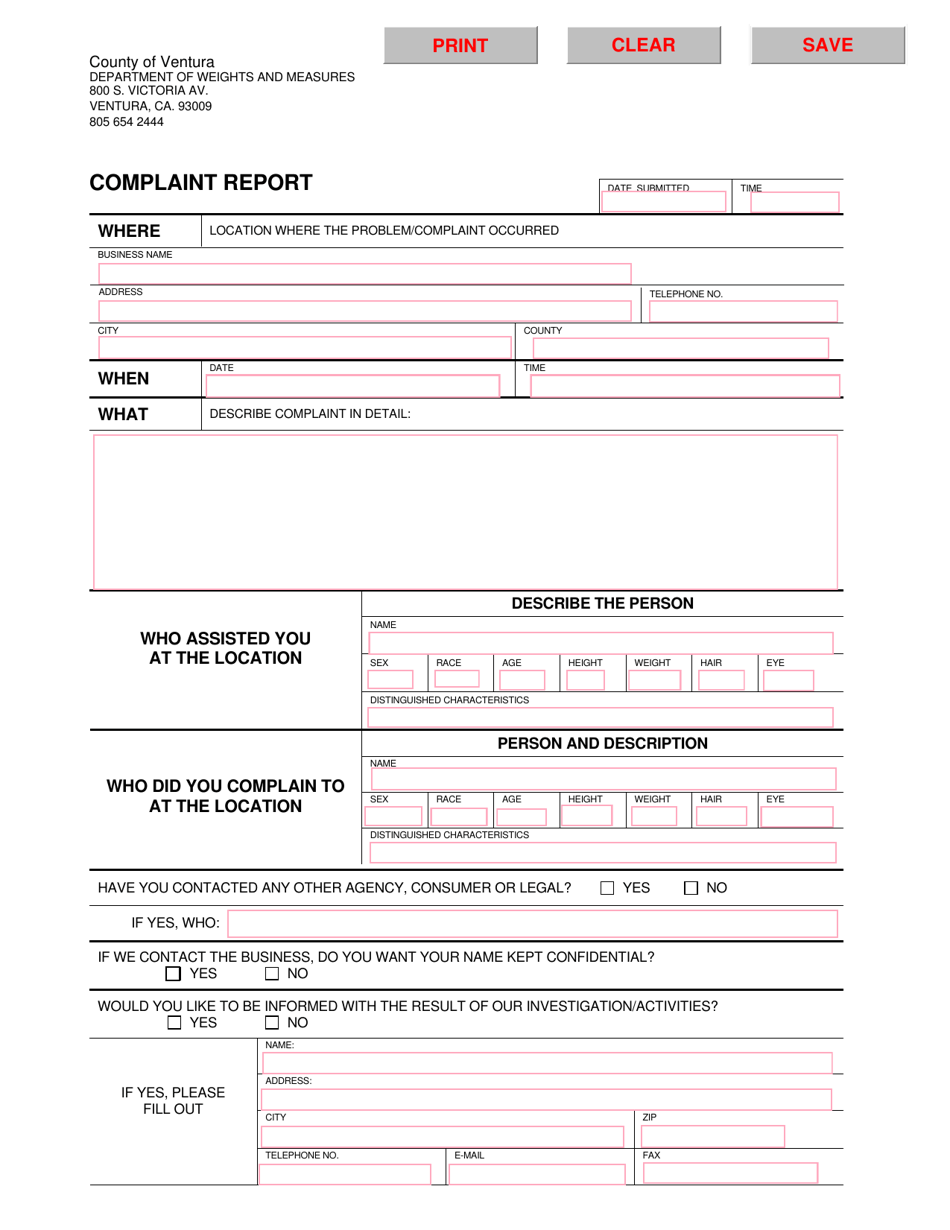 Complaint Report - County of Ventura, California, Page 1