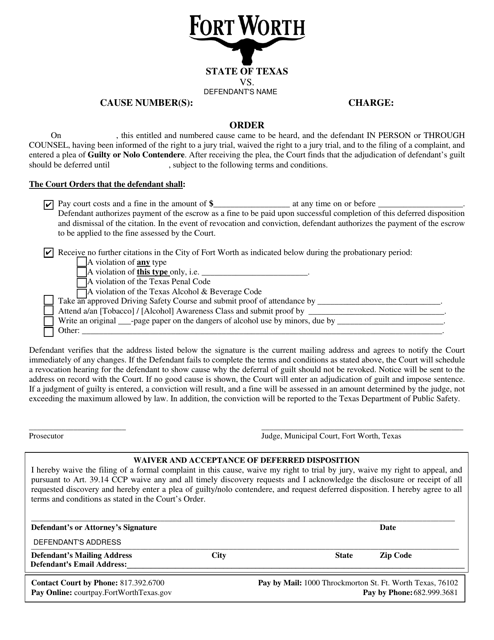 Deferred Order - City of Fort Worth, Texas Download Pdf