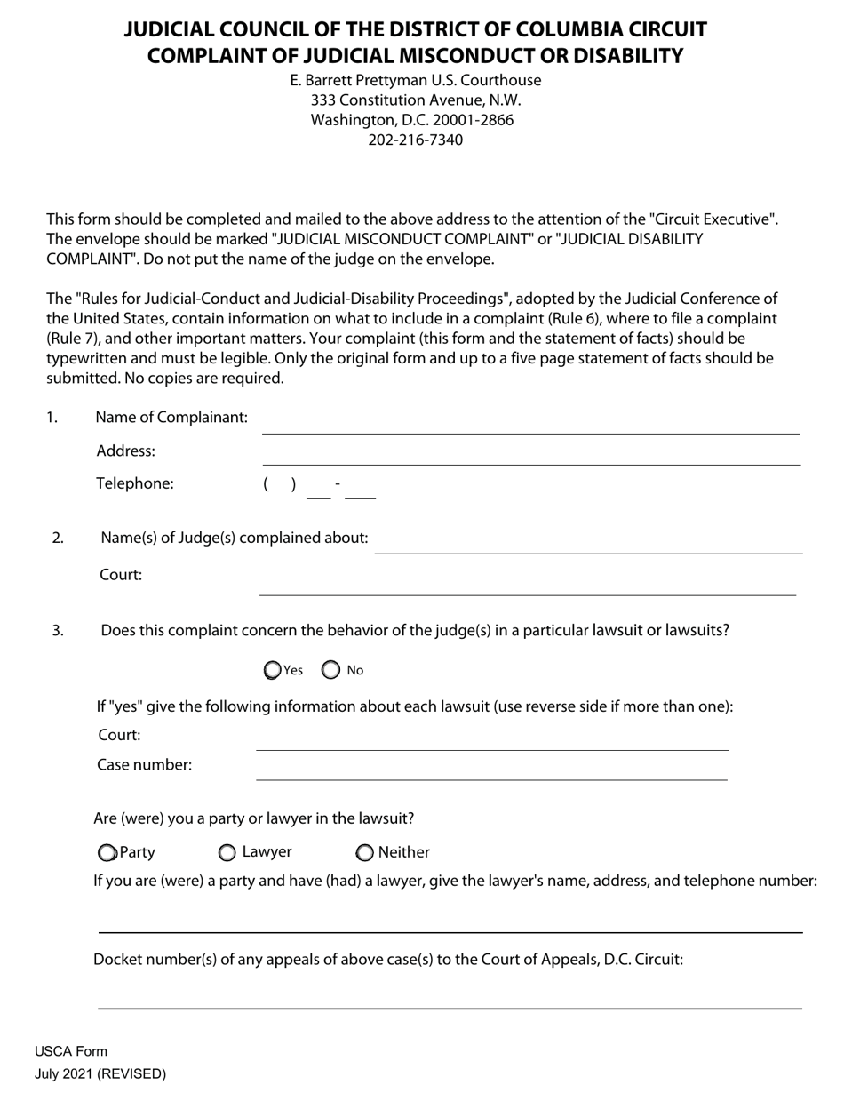 washington-d-c-complaint-of-judicial-misconduct-or-disability-fill