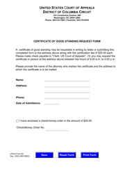 USCA Form 82 &quot;Certificate of Good Standing Request Form&quot; - Washington, D.C.