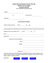 USCA Form 13 &quot;Civil Notice of Appeal&quot; - Washington, D.C.