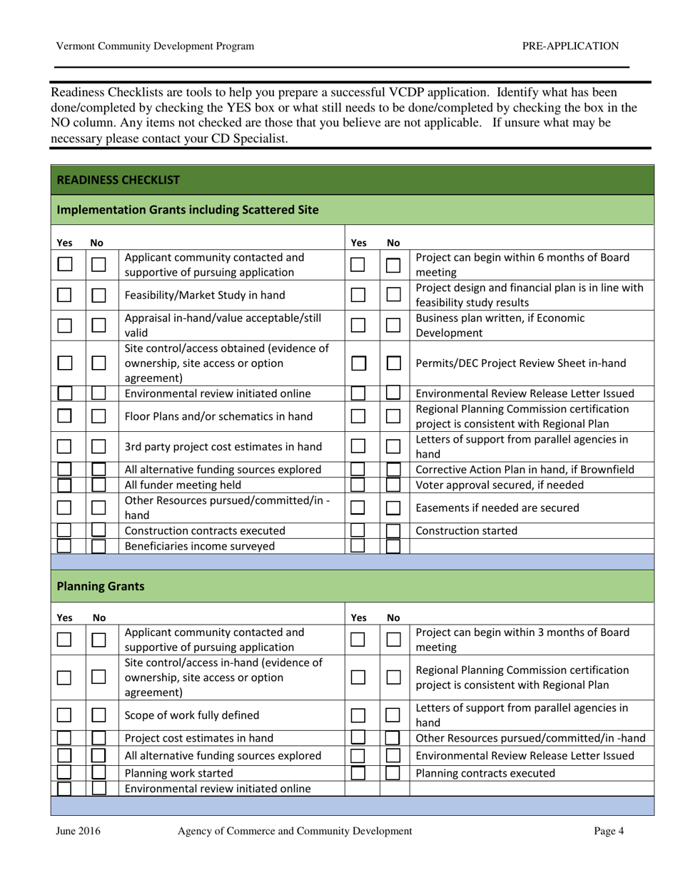 Vcdp Pre-application Form - Vermont, Page 4