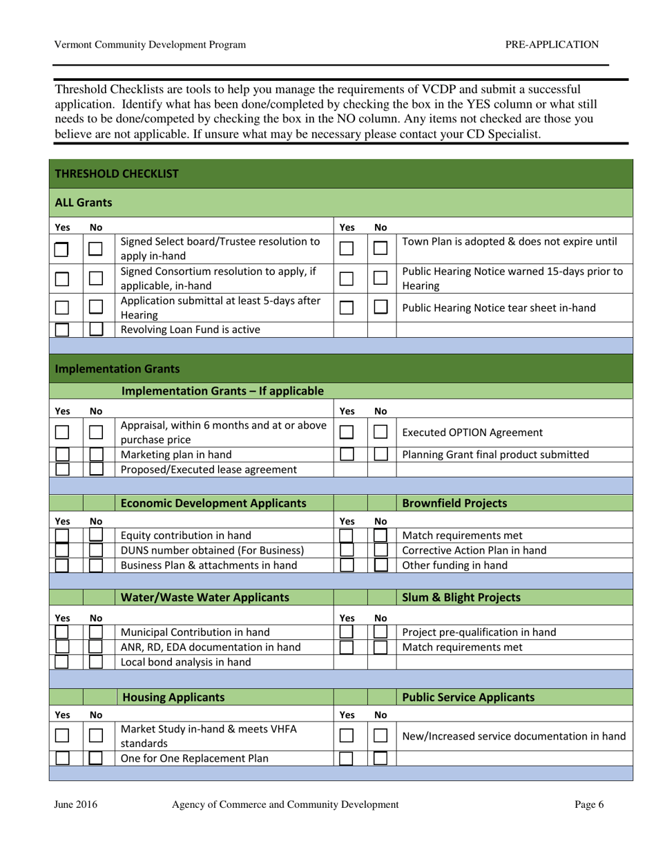 Vcdp Pre-application Form - Vermont, Page 6