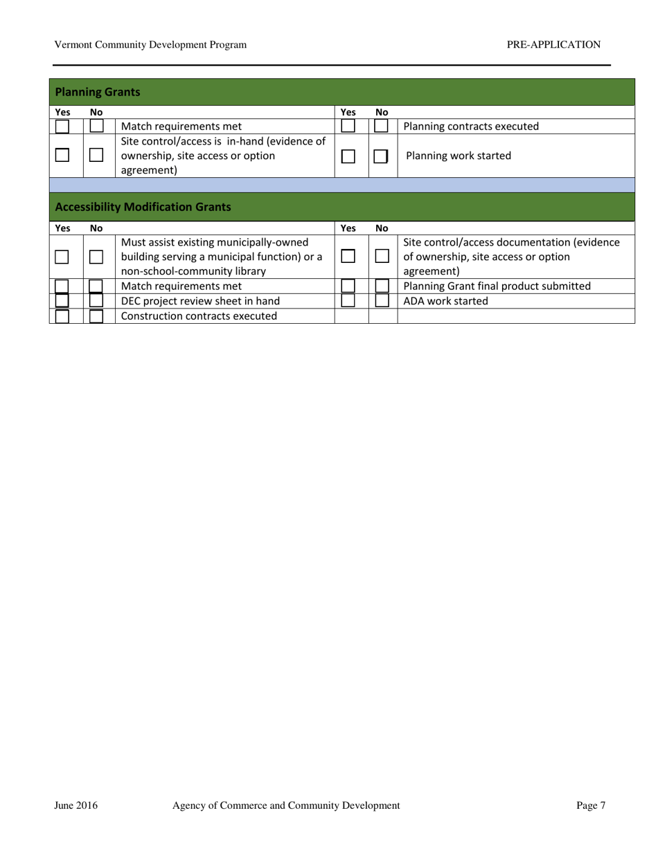 Vcdp Pre-application Form - Vermont, Page 7