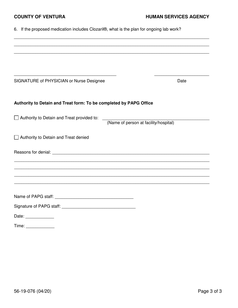 Form 56-19-076 Informed Consent for Psychotropic Medications for Lps Conservatees - County of Ventura, California, Page 3
