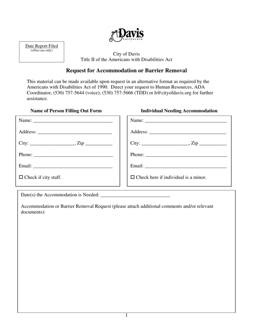 Request for Accommodation or Barrier Removal - City of Davis, California Download Pdf